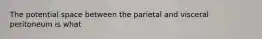 The potential space between the parietal and visceral peritoneum is what