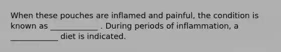 When these pouches are inflamed and painful, the condition is known as ____________ . During periods of inflammation, a ____________ diet is indicated.