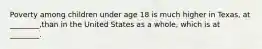 Poverty among children under age 18 is much higher in Texas, at ________,than in the United States as a whole, which is at ________.