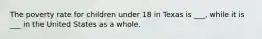 The poverty rate for children under 18 in Texas is ___, while it is ___ in the United States as a whole.