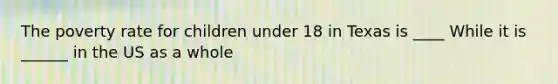 The poverty rate for children under 18 in Texas is ____ While it is ______ in the US as a whole