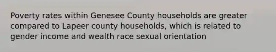 Poverty rates within Genesee County households are greater compared to Lapeer county households, which is related to gender income and wealth race sexual orientation