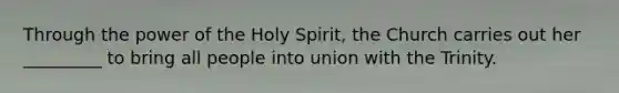 Through the power of the Holy Spirit, the Church carries out her _________ to bring all people into union with the Trinity.