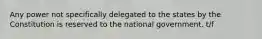 Any power not specifically delegated to the states by the Constitution is reserved to the national government. t/f