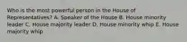 Who is the most powerful person in the House of Representatives? A. Speaker of the House B. House minority leader C. House majority leader D. House minority whip E. House majority whip