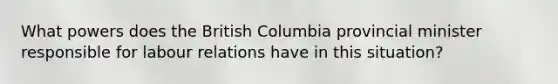 What powers does the British Columbia provincial minister responsible for labour relations have in this situation?