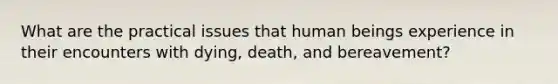 What are the practical issues that human beings experience in their encounters with dying, death, and bereavement?