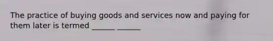 The practice of buying goods and services now and paying for them later is termed ______ ______