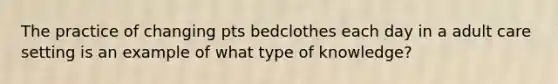 The practice of changing pts bedclothes each day in a adult care setting is an example of what type of knowledge?