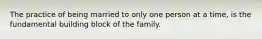The practice of being married to only one person at a time, is the fundamental building block of the family.