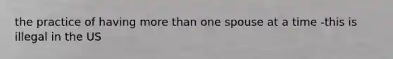 the practice of having more than one spouse at a time -this is illegal in the US