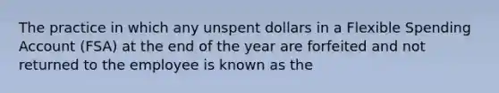 The practice in which any unspent dollars in a Flexible Spending Account (FSA) at the end of the year are forfeited and not returned to the employee is known as the