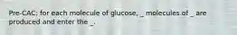 Pre-CAC: for each molecule of glucose, _ molecules of _ are produced and enter the _.