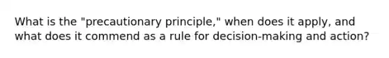 What is the "precautionary principle," when does it apply, and what does it commend as a rule for decision-making and action?