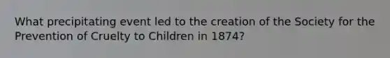 What precipitating event led to the creation of the Society for the Prevention of Cruelty to Children in 1874?