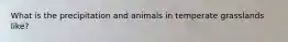 What is the precipitation and animals in temperate grasslands like?