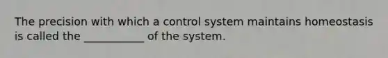 The precision with which a control system maintains homeostasis is called the ___________ of the system.