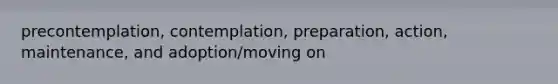 precontemplation, contemplation, preparation, action, maintenance, and adoption/moving on