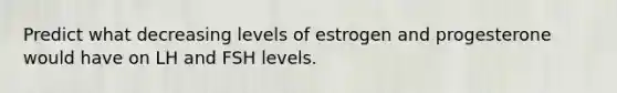 Predict what decreasing levels of estrogen and progesterone would have on LH and FSH levels.