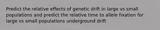 Predict the relative effects of genetic drift in large vs small populations and predict the relative time to allele fixation for large vs small populations underground drift