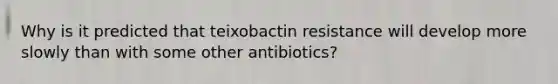 Why is it predicted that teixobactin resistance will develop more slowly than with some other antibiotics?