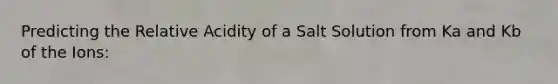 Predicting the Relative Acidity of a Salt Solution from Ka and Kb of the Ions: