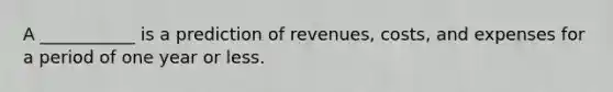 A ___________ is a prediction of revenues, costs, and expenses for a period of one year or less.