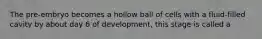 The pre-embryo becomes a hollow ball of cells with a fluid-filled cavity by about day 6 of development, this stage is called a