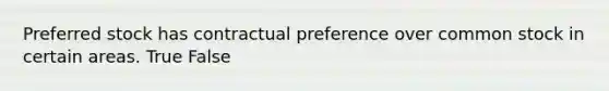 Preferred stock has contractual preference over common stock in certain areas. True False