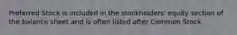 Preferred Stock is included in the stockholders' equity section of the balance sheet and is often listed after Common Stock