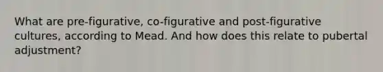 What are pre-figurative, co-figurative and post-figurative cultures, according to Mead. And how does this relate to pubertal adjustment?