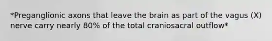 *Preganglionic axons that leave the brain as part of the vagus (X) nerve carry nearly 80% of the total craniosacral outflow*