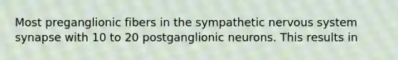 Most preganglionic fibers in the sympathetic nervous system synapse with 10 to 20 postganglionic neurons. This results in