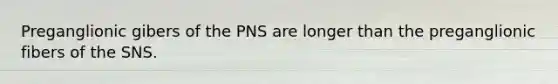 Preganglionic gibers of the PNS are longer than the preganglionic fibers of the SNS.