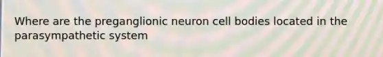 Where are the preganglionic neuron cell bodies located in the parasympathetic system