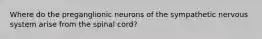 Where do the preganglionic neurons of the sympathetic nervous system arise from the spinal cord?