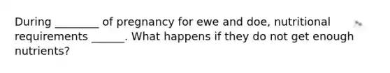 During ________ of pregnancy for ewe and doe, nutritional requirements ______. What happens if they do not get enough nutrients?