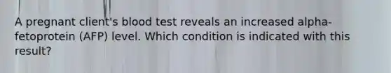 A pregnant client's blood test reveals an increased alpha-fetoprotein (AFP) level. Which condition is indicated with this result?