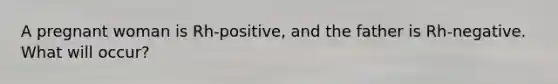 A pregnant woman is Rh-positive, and the father is Rh-negative. What will occur?