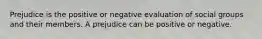 Prejudice is the positive or negative evaluation of social groups and their members. A prejudice can be positive or negative.
