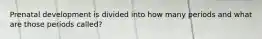 Prenatal development is divided into how many periods and what are those periods called?