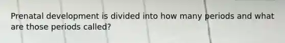 Prenatal development is divided into how many periods and what are those periods called?