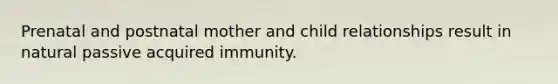 Prenatal and postnatal mother and child relationships result in natural passive acquired immunity.