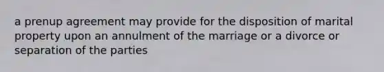 a prenup agreement may provide for the disposition of marital property upon an annulment of the marriage or a divorce or separation of the parties