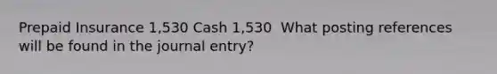 Prepaid Insurance 1,530 Cash 1,530 ​ What posting references will be found in the journal entry?