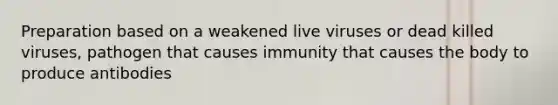 Preparation based on a weakened live viruses or dead killed viruses, pathogen that causes immunity that causes the body to produce antibodies