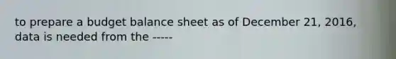 to prepare a budget balance sheet as of December 21, 2016, data is needed from the -----