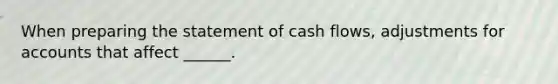 When <a href='https://www.questionai.com/knowledge/kV7zn0WT6E-preparing-the-statement' class='anchor-knowledge'>preparing the statement</a> of cash flows, adjustments for accounts that affect ______.