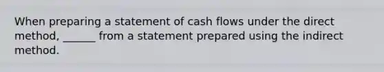 When preparing a statement of cash flows under the direct method, ______ from a statement prepared using the indirect method.