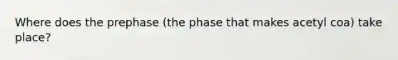 Where does the prephase (the phase that makes acetyl coa) take place?